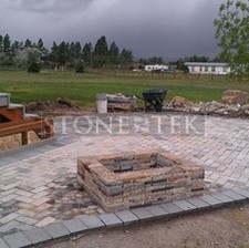 Mixed Blend 4x8 pavers and rectangle fire pit.